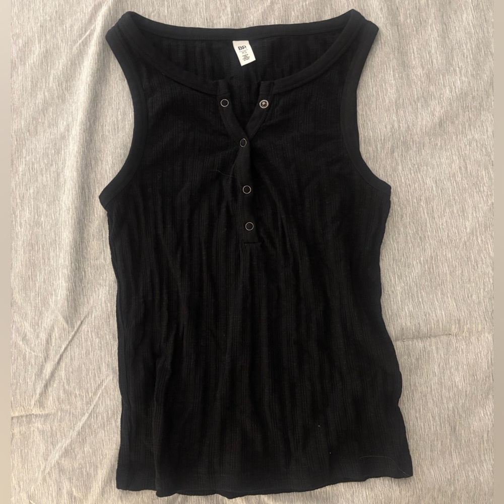 BP Black Ribbed Tank Top with Button Detail